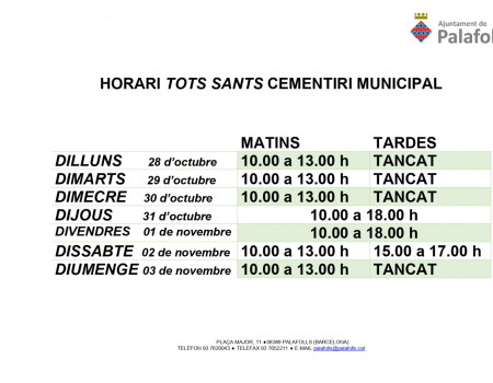 horari tots sants cementiri